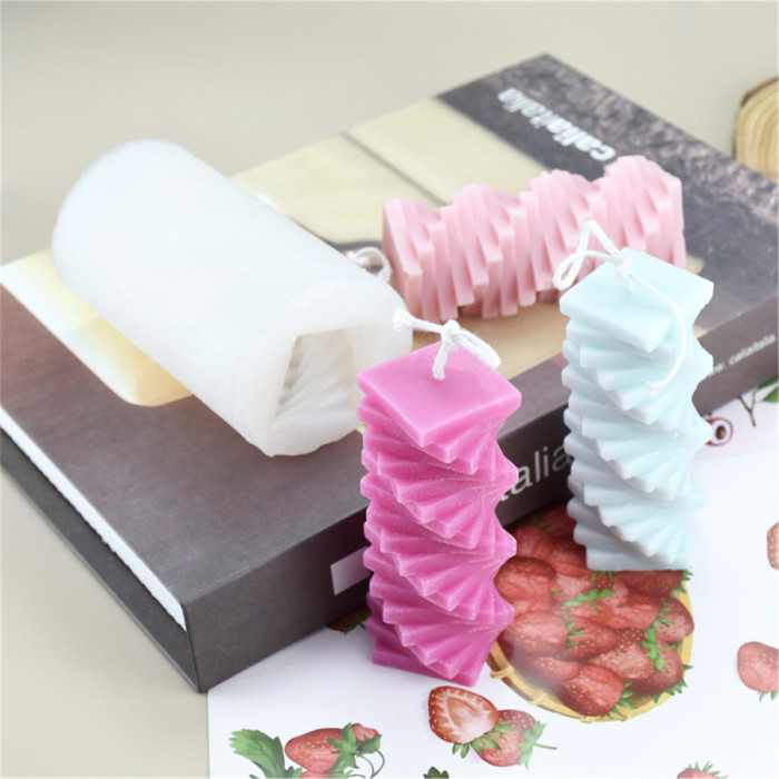 Spiral Square Cylinder Candle Mold, Geometric Rotating Pillar Candle Soap Silicone Mold Fondant Chocolate Cake Baking Mould Plaster Clay Resin Epoxy Mold Desktop Decor