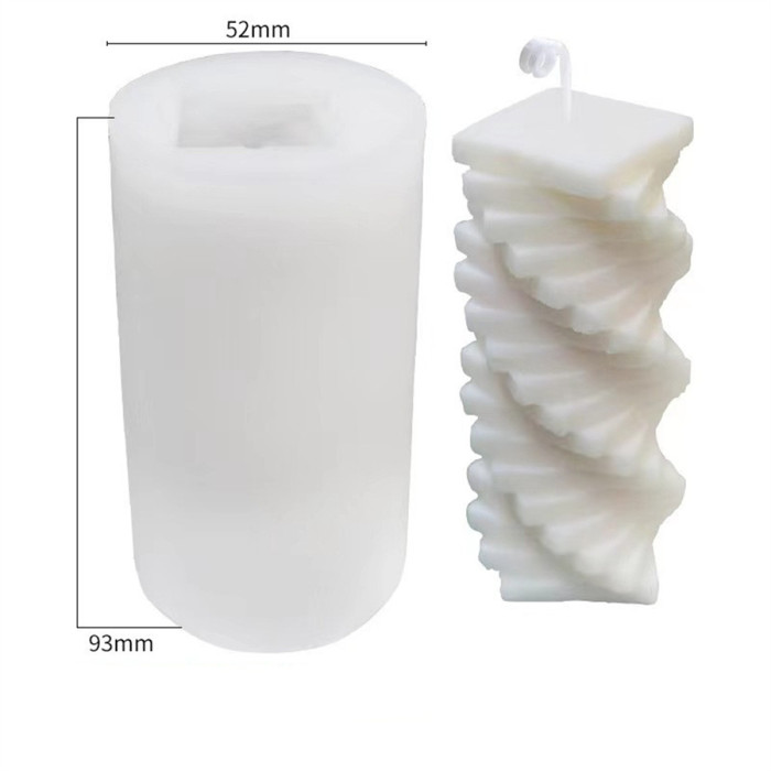 Spiral Square Cylinder Candle Mold, Geometric Rotating Pillar Candle Soap Silicone Mold Fondant Chocolate Cake Baking Mould Plaster Clay Resin Epoxy Mold Desktop Decor