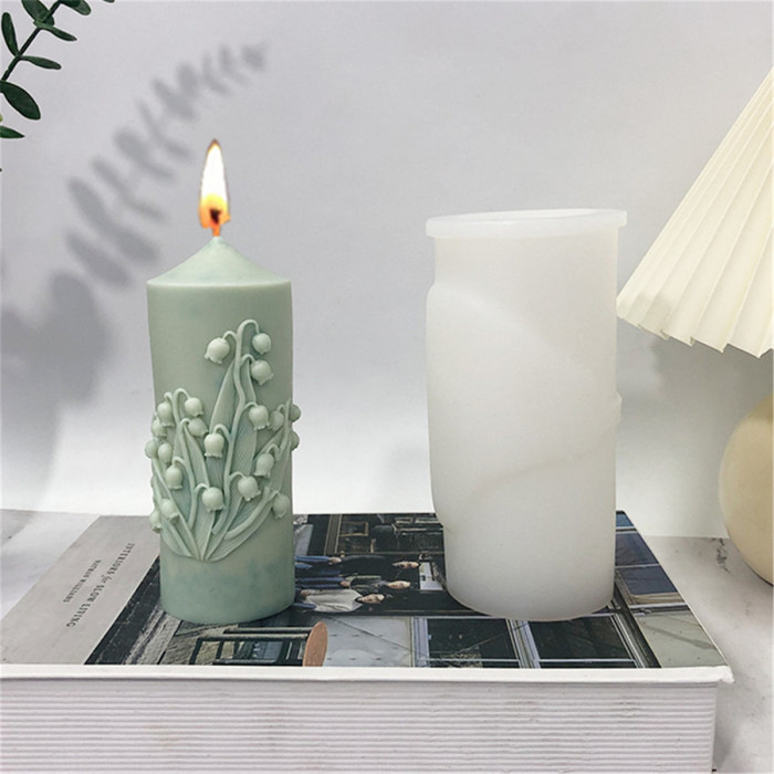 Flower Carved Cylindrical Silicone Candle Mold, Pillar Candle Molds Epoxy Resin Casting Silicone Mould for Making Candle Soap Plaster Clay Mold