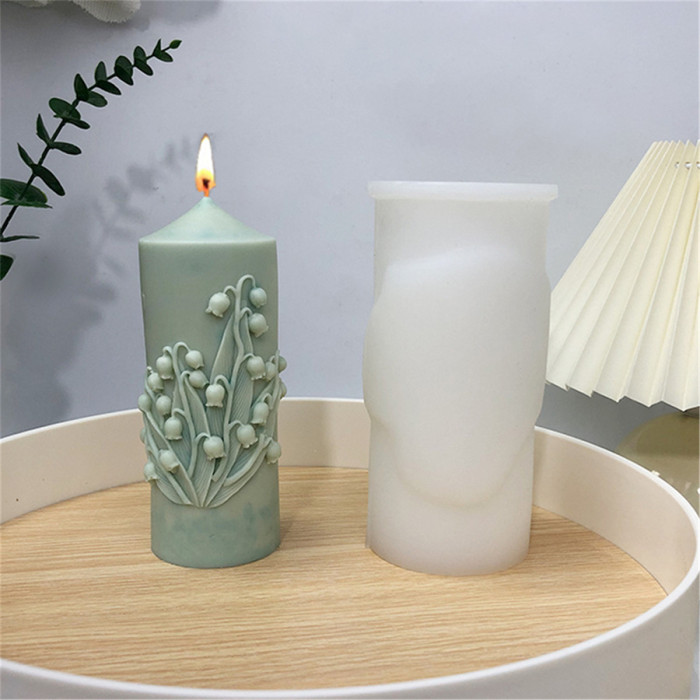 Flower Carved Cylindrical Silicone Candle Mold, Pillar Candle Molds Epoxy Resin Casting Silicone Mould for Making Candle Soap Plaster Clay Mold