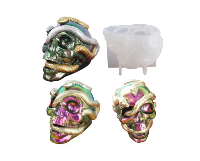 Silicone Molds for Resin, 3D Skeleton Skull Decor Epoxy Resin Mold Silicone for Candle Making, Home Decor, Holiday Decoration, DIY Resin Casting Art Crafts(Random color)