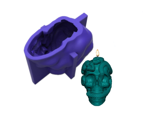 Snake Skulls Silicone Molds 3D Snake Skull Candle Mold Soap Mold Epoxy Resin Mold Halloween Chocolate Candy Mold Cake Molds (Random color)