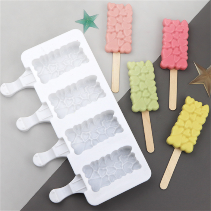 Popsicle module, silicone tray, circle pattern, each tray has 4 slots and 30 wooden sticks - soft food grade materials - very suitable for homemade ice cream, frozen yogurt, chocolate and cake