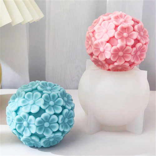 Floret ball Candle Molds 3D Flowers Silicone Mould Valentine's Day Resin Casting Mold for DIY Candle Making Homemade Soap Polymer Clay Craft Plaster