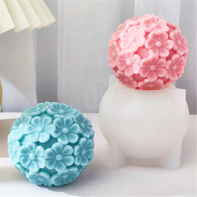 Floret ball Candle Molds 3D Flowers Silicone Mould Valentine's Day Resin Casting Mold for DIY Candle Making Homemade Soap Polymer Clay Craft Plaster