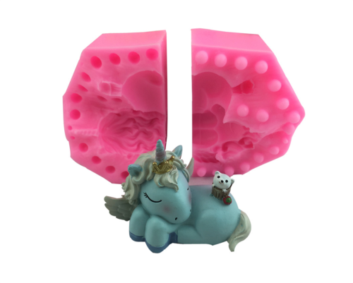 3D sleeping Unicorn shaped cake mold silicone sugar turning baking tool mousse aromatherapy plaster mold
