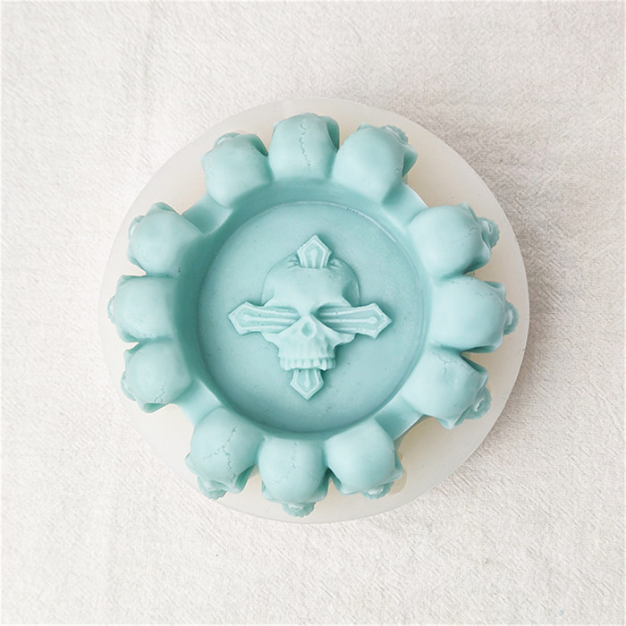 Skull Ashtray Resin Mold, Halloween Skull Silicone Mold Skeletons Jewelry Storage Round Box Casting Mold for DIY Family Decoration