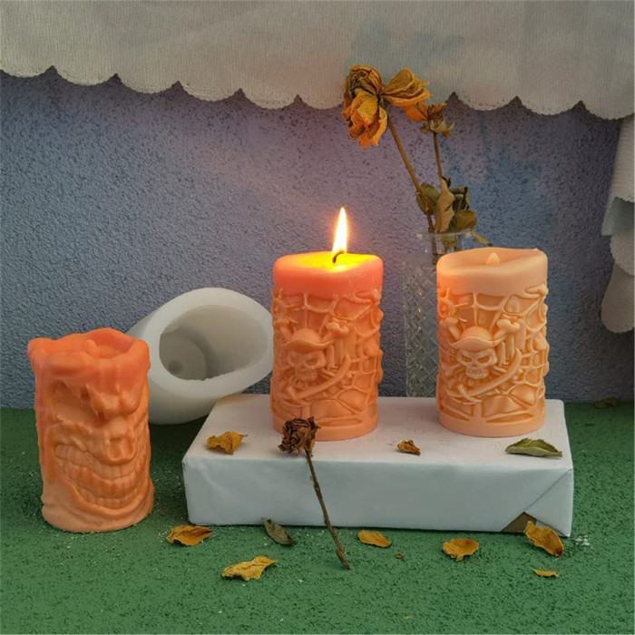 Skeleton pillar evil ghost face incense candle mold Halloween DIY home decoration decoration silicone sugar flip mold