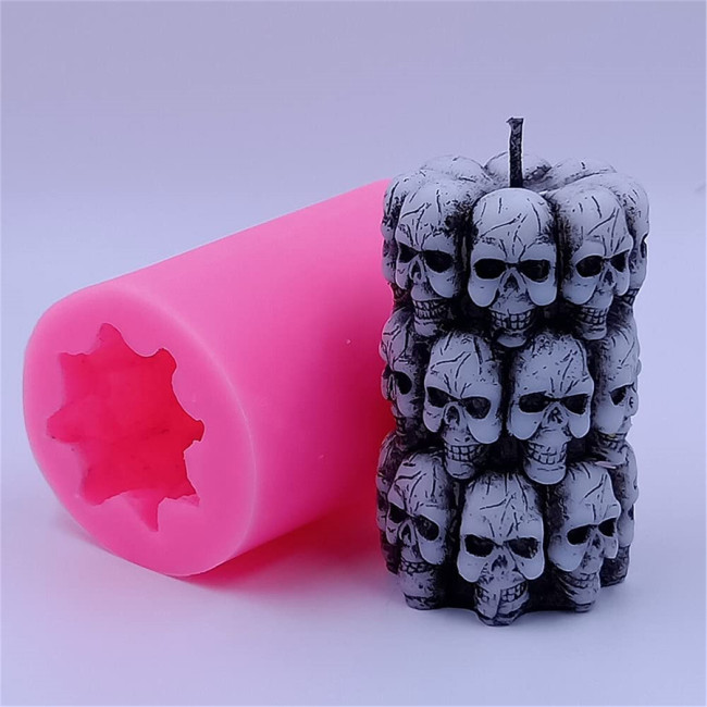 3D Skull Design Silicone Candle Mold Decorated Pillar Candle Mould Handcrafted Silicone Molds for Candle Wax Resin Gyspum Crafts Making mold(Random color)