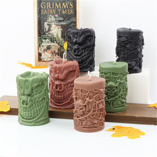 Skeleton pillar evil ghost face incense candle mold Halloween DIY home decoration decoration silicone sugar flip mold