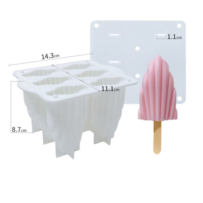 6 shell ice cream silicone mold DIY popsicle popsicle ice cream with cover household food grade ice cream mold(Random color)