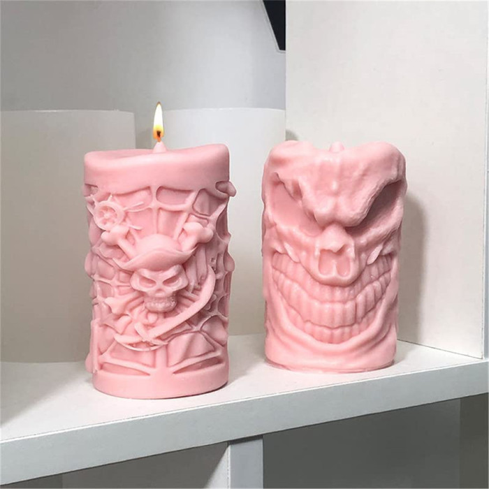 Skeleton pillar evil ghost face incense candle mold Halloween DIY home decoration decoration silicone sugar flip mold