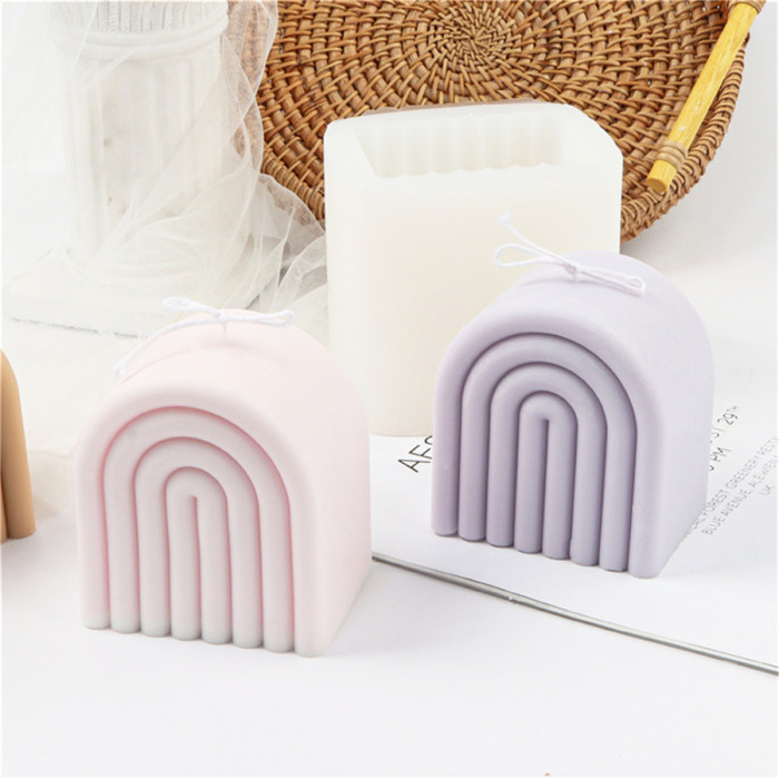 Geometric Rainbow Arch Candle Mold Silicone Fondant Chocolate Candy Bread Cake Toppers Making Molds Resin Polymer Clay Epoxy Casting Plaster Mould for Home Decor