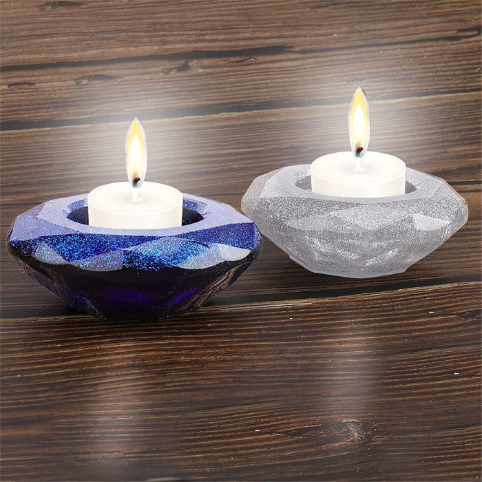 Candles Holders Resin Molds Silicone, Resin Bling Crystal Diamond Candlestick Molds for Epoxy Resin, DIY Crafts Jewelry Box, Trinket Container, Home Table Decoration