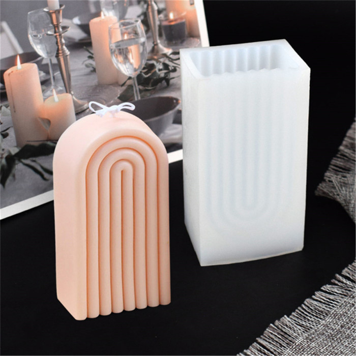 Geometric Rainbow Arch Candle Mold Silicone Fondant Chocolate Candy Bread Cake Toppers Making Molds Resin Polymer Clay Epoxy Casting Plaster Mould for Home Decor