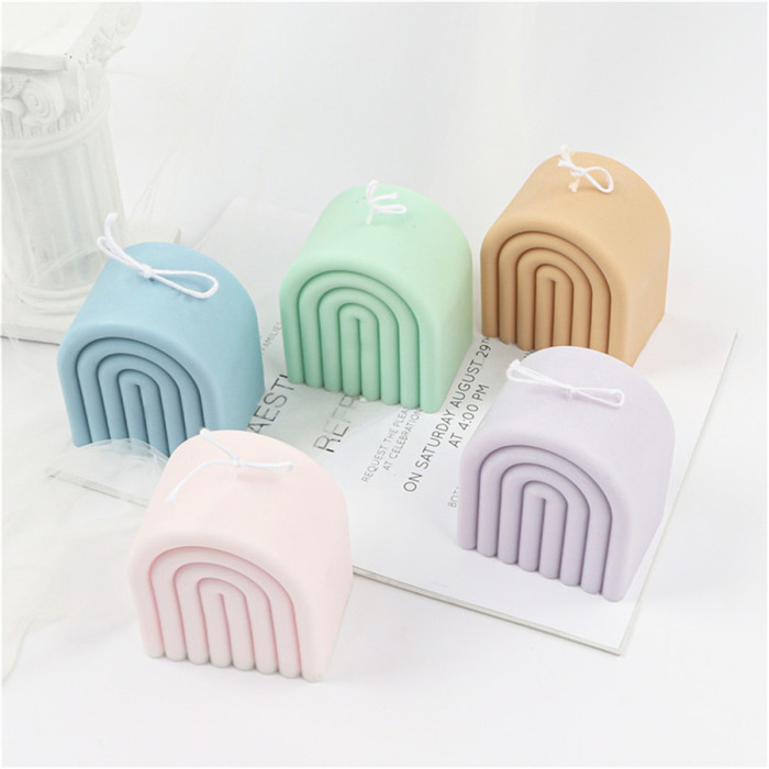 Geometric Rainbow Arch Candle Mold Silicone Fondant Chocolate Candy Bread Cake Toppers Making Molds Resin Polymer Clay Epoxy Casting Plaster Mould for Home Decor