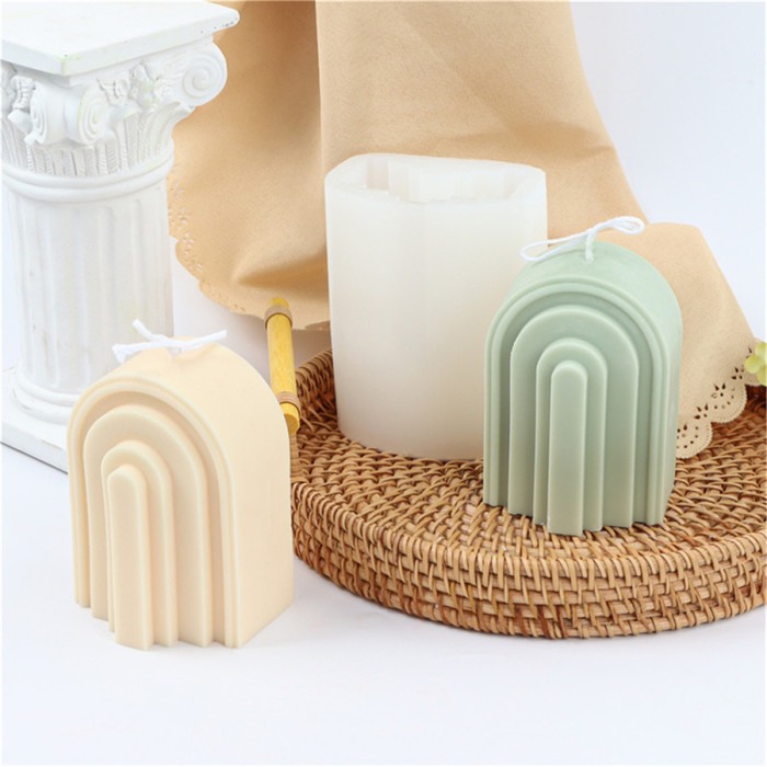 Geometric Rainbow Arch Candle Mold Silicone Fondant Chocolate Candy Bread Cake Toppers Making Molds Resin Polymer Clay Epoxy Casting Plaster Mould for Home Decor