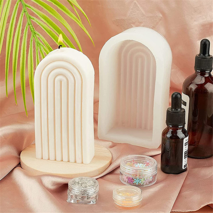 Rainbow Arch Candle Mold, Striped U-Shaped Silicone Mold, Abstract Architectural Resin Moulds for Soap Tray, Handmade Candle, Lotion Bar, Bath Bomb, Cake Home Decoration