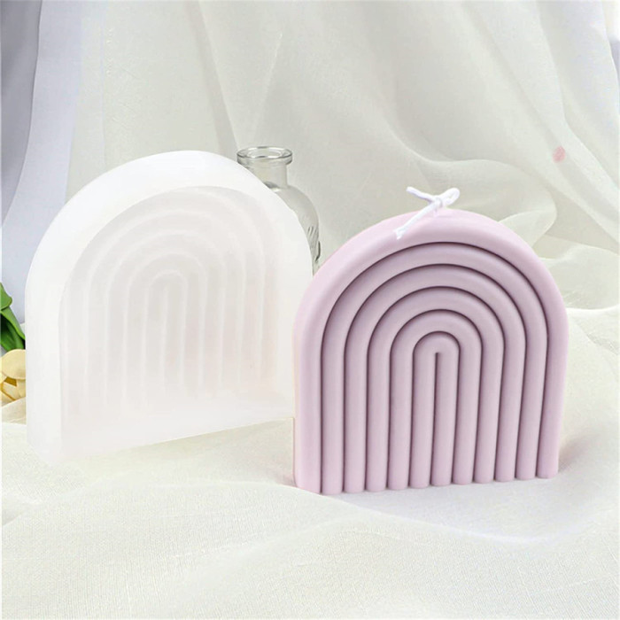 Rainbow Arch Candle Mold, Striped U-Shaped Silicone Mold, Abstract Architectural Resin Moulds for Soap Tray, Handmade Candle, Lotion Bar, Bath Bomb, Cake Home Decoration