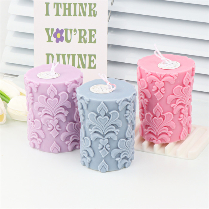 Pattern cylinder Candle Silicone Mold, Pillar Candle Mold for Soap, Chocolate, Bath Bomb, Crayon, Wax, Polymer Clay