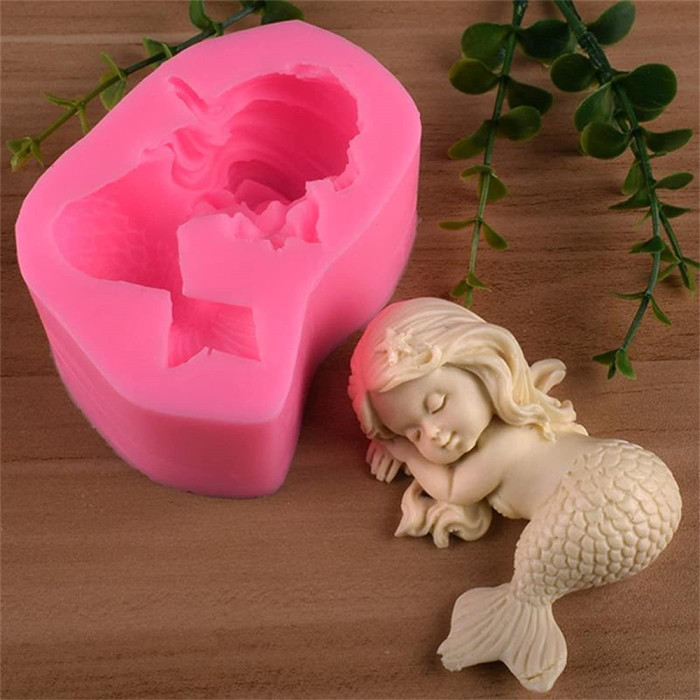 3D Sleeping Mermaid Silicone Mold Fondant Mould Handmade Soap Mold Cake Mold Moulds for Candle Making