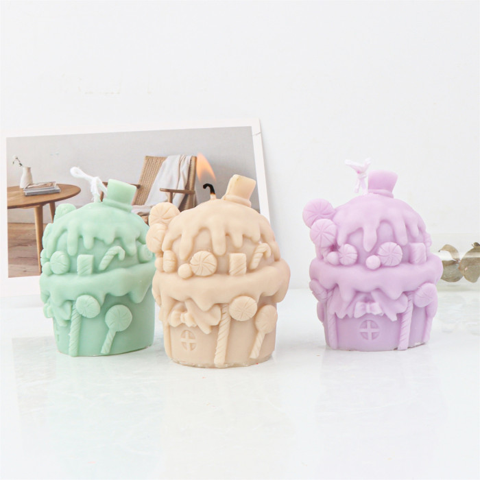 Butterscotch Donut House Silicone Mold, 3D Scented Plaster Mold, Candy House Candle Molds, Handmade Soap Chocolate Craft Fondant Mould, for DIY Ornaments Bath Bomb Resin Clay