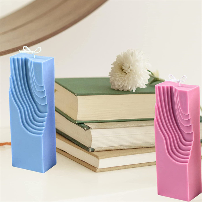 Geometric Shape Silicone Mold, 3D Rectangle Candle Mold, Abstract Lines Wave Soap Mould, Plaster Epoxy Resin Ornament Making for Handmade Lotion Bar Bath Bomb Clay Handicrafts Home Decorations