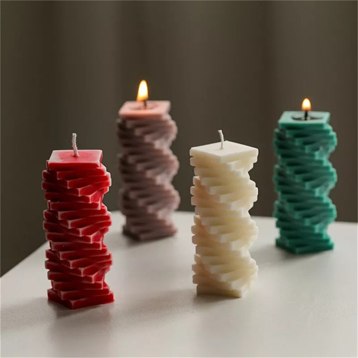 Spiral Square Cylinder Candle Mold, Geometric Rotating Pillar Candle Soap Silicone Mold Fondant Chocolate Cake Baking Mould Plaster Clay Resin Epoxy Mold Desktop Decor