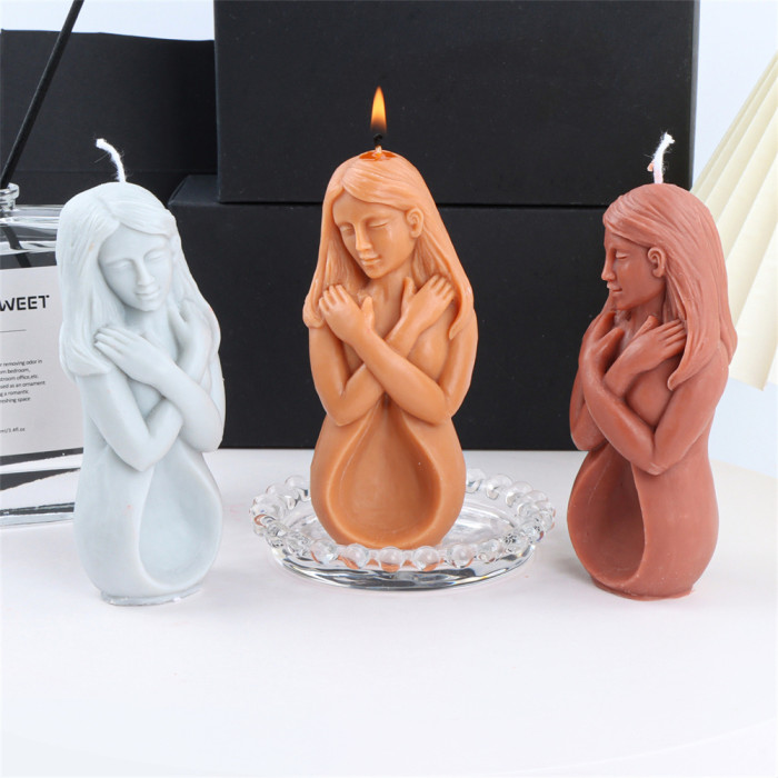 Half body gentle woman candle mold silicone shoulder hugging shy woman candle mold handmade soap gypsum sugar mold
