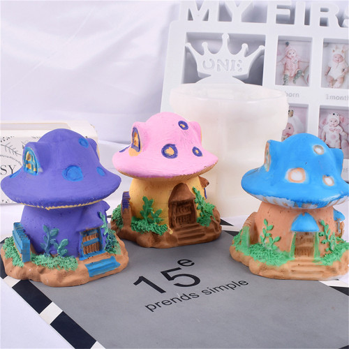 3D mushroom house candle mold DIY aromatic gypsum decoration resin mushroom drip mold