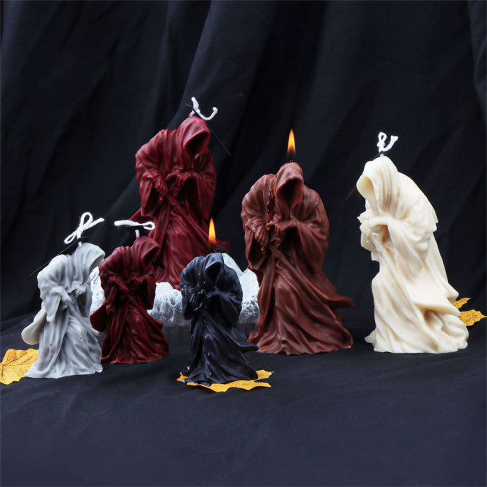 Mysterious Ghost Man in Black Silicone Candle Molds Halloween Samurai Mold for Handmade Aromatherapy Candles Plaster Ornaments DIY Casting Epoxy Resin Polymer Clay