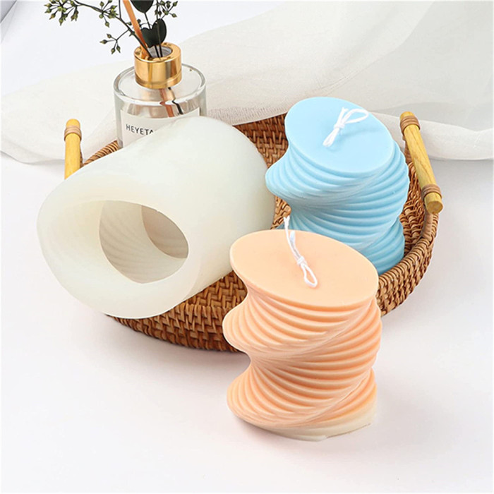 Creative Rotating Cylinder Candle Mold, Spiral Oval Pillar Candle Soap Silicone Mold Fondant Chocolate Cake Baking Mould Plaster Clay Resin Epoxy Mold Home Decor