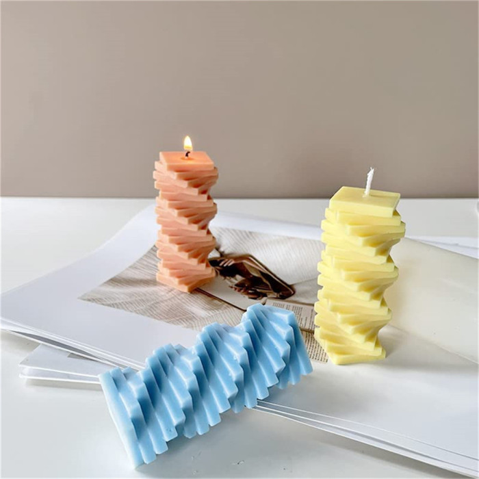 Spiral Square Cylinder Candle Mold, Geometric Rotating Pillar Candle Soap Silicone Mold Fondant Chocolate Cake Baking Mould Plaster Clay Resin Epoxy Mold Desktop Decor