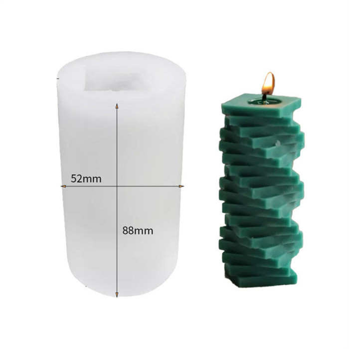 Spiral Square Cylinder Candle Mold, Geometric Rotating Pillar Candle Soap Silicone Mold Fondant Chocolate Cake Baking Mould Plaster Clay Resin Epoxy Mold Desktop Decor