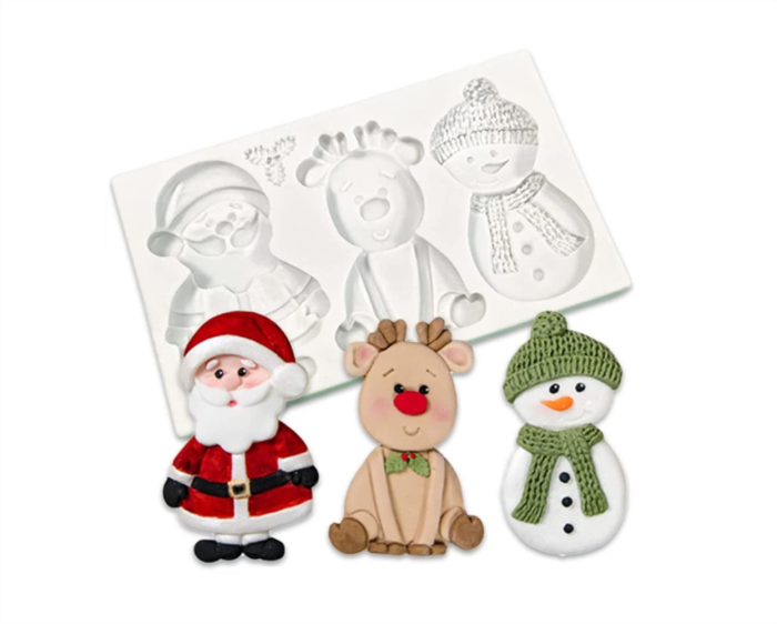 Christmas theme Reindeer/Santa Claus/Snowman Shaped Silicone Molds for DIY Cake Fondant Biscuit Cookies Soap Sugar Pudding Chocolate Hard Candies Dessert Candle Decor