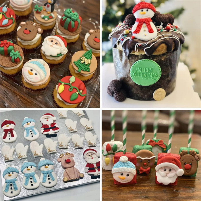 Christmas theme Reindeer/Santa Claus/Snowman Shaped Silicone Molds for DIY Cake Fondant Biscuit Cookies Soap Sugar Pudding Chocolate Hard Candies Dessert Candle Decor