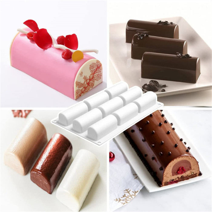 9 Cavities Log Mold Cake Roll Pan Chocolate Mold Silicone Cake Molds for Baking - 3D Cylinder Baking Mold for Candy Pastry Dessert DIY Soap Mold