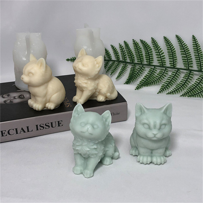 Sitting kitten incense candle silicone mold diy animal gypsum kitten resin ornaments