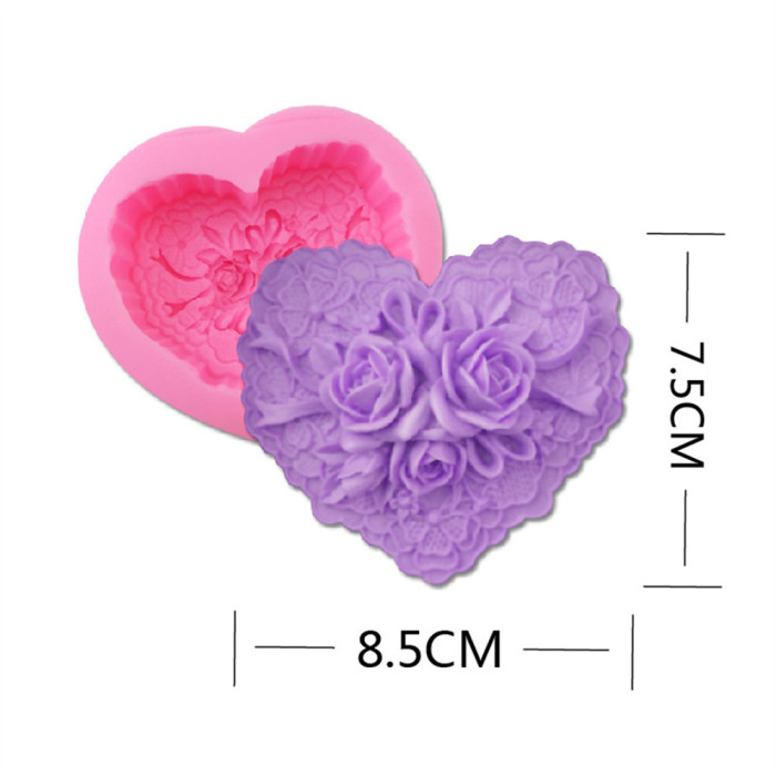Beautiful Flower Delicate Floral Heart Silicone Soap Molds for Soap Making, Craft DIY Handmade Chocolate Candy Cake Mold