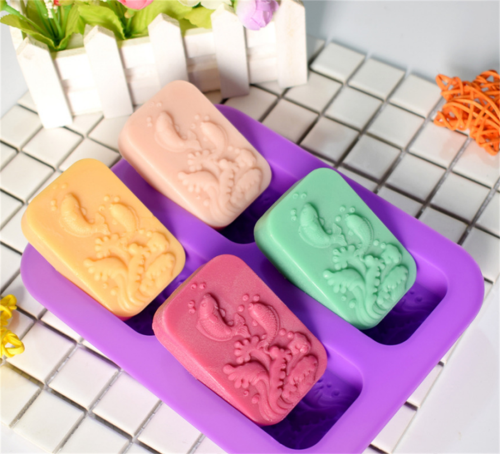 4 square essential oil soap mould DIY silicone manual soap mould breast milk soap mould Little fish ocean mould
