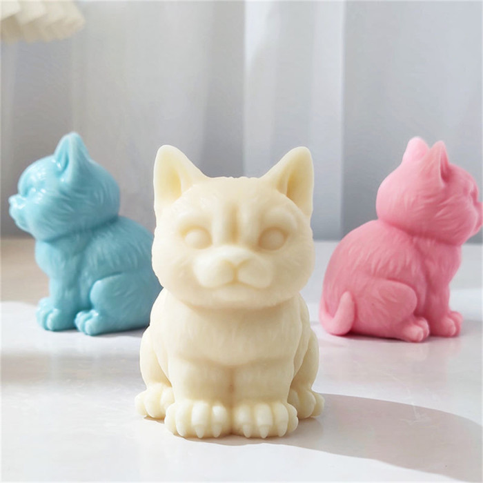 Sitting kitten incense candle silicone mold diy animal gypsum kitten resin ornaments