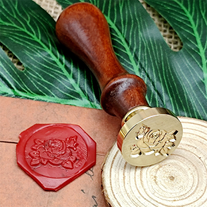 Rose Seal Wax Stamp Wood Metal Sealing Wax Stamp For Valentine'day Wedding Birdday Card Making Envelope Invitation Gift Wrapping Decoration 6 Designs