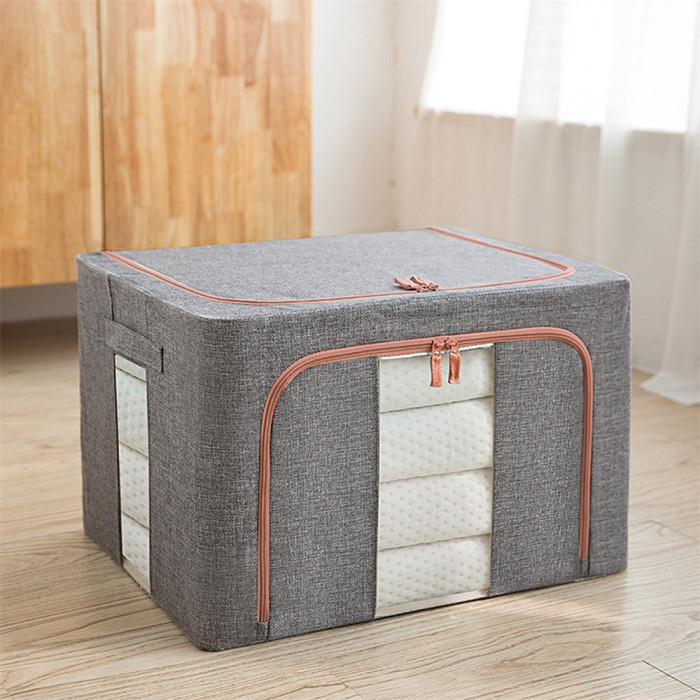 66L large folding quilt storage box with steel frame transparent windows and reinforced handles (19.7*15.7*13 inches)