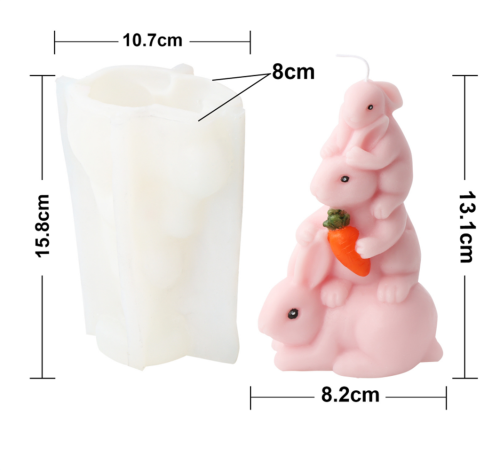 Cartoon Cute Favourite Family of Three Vertical Rabbit Candle Moulds Handmade Soap Moulds