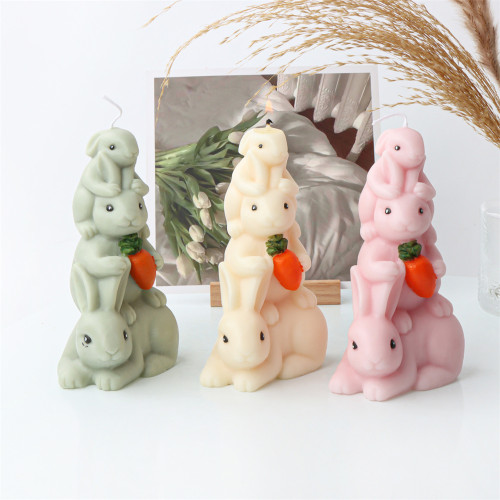 Cartoon Cute Favourite Family of Three Vertical Rabbit Candle Moulds Handmade Soap Moulds