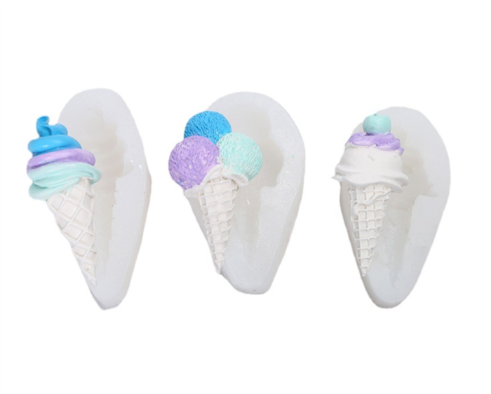 3PCS Fondant Cake Molds DIY Mini Ice Cream Silicone Mold Reusable 3D Fondant Chocolate Mould Cone Cupcake Moulds Decoration Cakes Jelly Ice Cubes