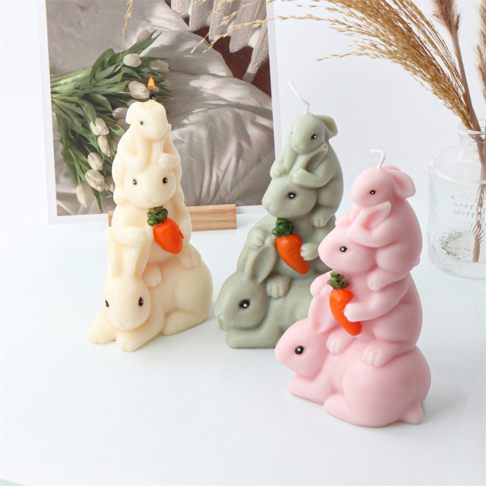 Cartoon Cute Favourite Family of Three Vertical Rabbit Candle Moulds Handmade Soap Moulds