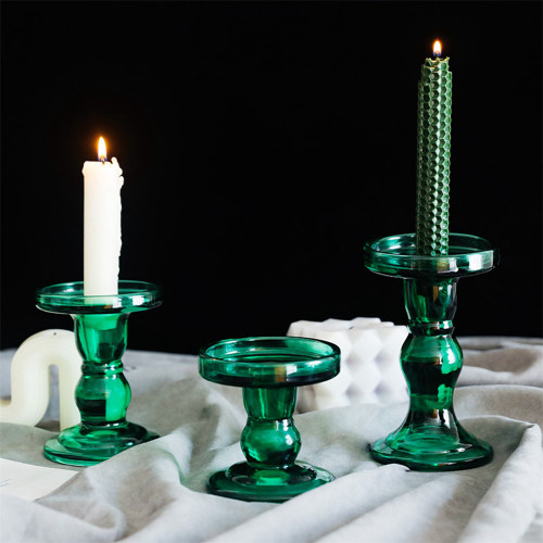 Simple Green Glass Candlestick Korean Multipurpose Candle holders For Taper Canldes Pillar Candles  Tealight  Decorative Centerpiece Holder For Dinner Tabel Firplace Mantel Study Home Decor Birthday Graduation Wedding Party Gifts 3 Sizes