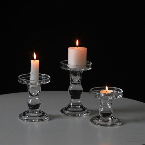 Multipurpose Candlestick Holders Glass Candle Holders For Pillar Candles and Taper Candles Table Centerpieces Coffe Table Bar Wedding Party Aromatherapy Reiki 3 Sizes