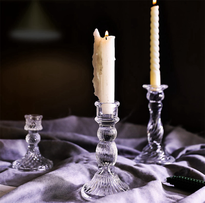 Vintage Glass Candlestick Holder French Simple Candle Holder Decorative Candleholders For Taper Candles Dinning  Wedding Centerpieces Proposal Party  6 Styles